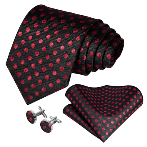 Image of 5PCS Mens Premium Silk Tie, Pocket Square, Cufflinks, Drilled Tie Ring and Lapel Pin Set for Wedding Groom Party