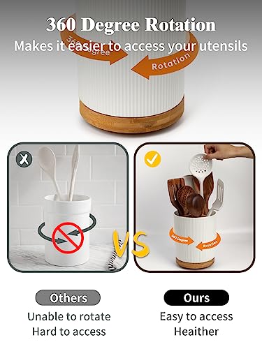 image for LoeJan 3 Compartment Utensil Holder, Extra Large Utensil Crock, Stable
