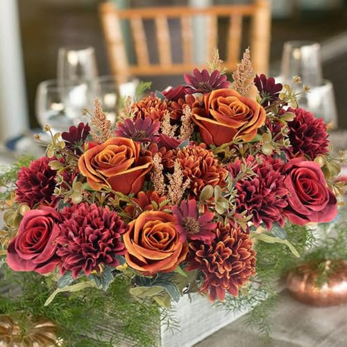 Ramo otoñal de flores secas con rosas 34 cm 5 piezas miniatura 3