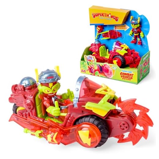 SUPERTHINGS KAZOOM Power – Combat Vehicle Kid Fury. Vehículo de Combate de Kid Fury de la Serie de TV “Kazoom Power”. Contiene 1 Combat Vehicle, 1 Kid Fury Exclusivo, 1 Arma y 1 Accesorio