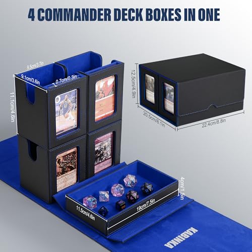 Image of Kabinka Card Deck Box for MTG Commander, Holds 400+ Double-Sleeved Cards, 5 IN 1 Detachable Card Case with Dice Tray, Fits Magic /TCG Cards, 4 Magnetic Card Holders & Dividers (Black Blue)