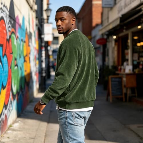 Men's Corduroy Shirts Long Sleeve Layered Top Vneck Pullover - image 3