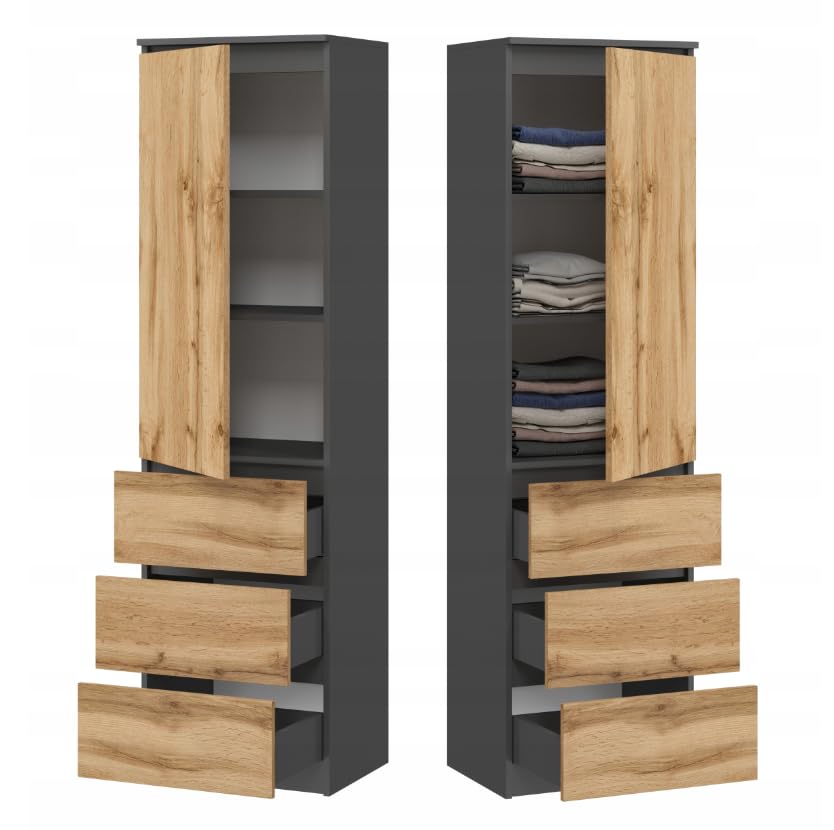 BDW - Kleiderschrank mit Schubladen - Schrank mit 3 Schubladen, Regalen - Garderobenschrank 50 cm breit, 180.5 cm hoch, 40 cm tief - Schlafzimmer, Kinderzimmer, Wäscheschrank