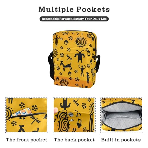 VIGTRO Small Crossbody Bag for Women Men, Tribal African Petroglyphs Messenger Bag Purse with Adjustable Strap, Ethnic Small Shoulder Bag for Travel Outdoor Sports3