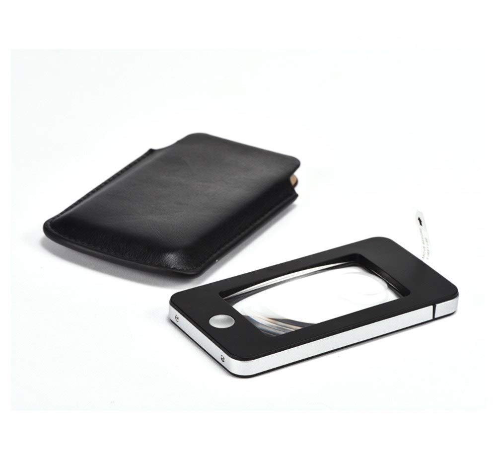 EUQKKWLOY 5-fache/6-fache Vergrößerungslinse mit Licht, quadratische Kartenlupe, optische Lupe, Taschenlupe