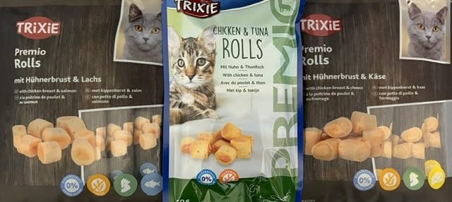 Soft Chicken Rolls Cat Treats Variety Pack (3 x 50g Packets) - Chicken & Cheese/Chicken & Tuna/Chicken & Salmon