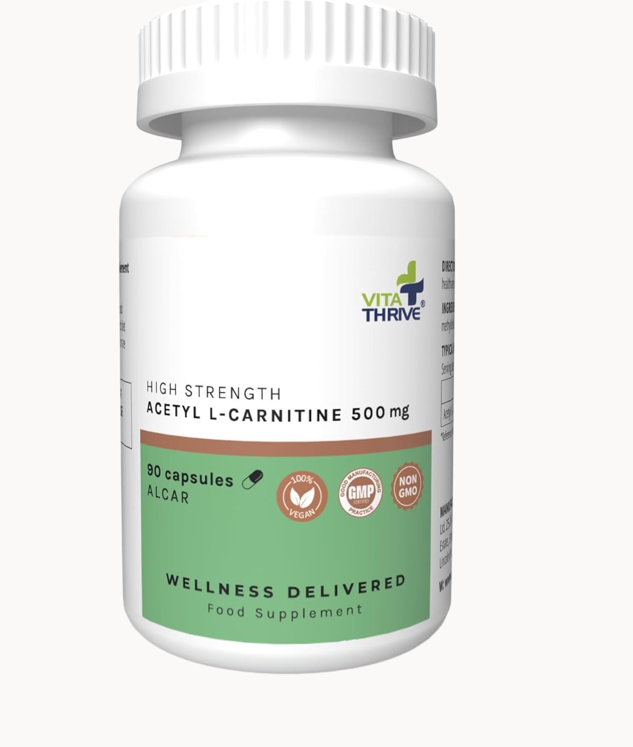 VitaThrive® Acetyl L Carnitine 500mg Capsules – High Strength ALCAR Supplement for Energy, Mental Focus, Brain Support & Cognitive Performance – Vegan Acetyl Carnitine Capsules – 90 Capsules