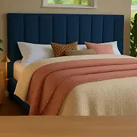 Cabeceira Modular Para Cama Queen – Estofada Com Fita Dupla Face De Fixação Sem Furos Na Parede (Azul)