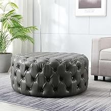 Sky Rise Decor Luxury Coffee Tea Center Table Furniture Soft upholstered Fabric Coffee Table Grey Large Round Ottoman Coffee and Study Table for Living Room (Grey)
