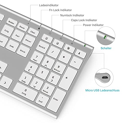 MagoFeliz Kabelloses Tastatur- und Maus-Set für Windows, 2,4 G kabellos, wiederaufladbar, ultraschlanke Tastatur mit kabelloser Maus, Design in voller Größe, deutsches QWERTZ-Layout, Set für PC/Laptop – Bild 4