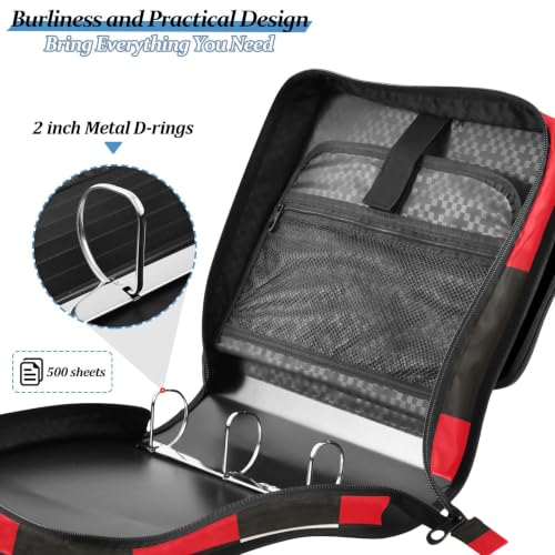 Image of Custom 3 Ring Zipper Binder Red Black Checkered Hearts Personalized Name 1.5 Inch Binders Large Capacity Multi Pockets for School Office Supplies