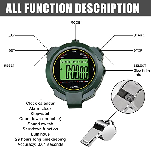 Cronómetro deportivo digital con silbato de acero inoxidable, resistente al agua, con reloj, temporizador de precisión de 1/100 segundos para fútbol, correr, nadar - Imagen 4