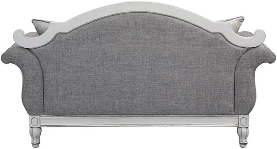 Acme Furniture Florian Tufted Fabric Loveseat w/ 3 Pillows in Gray/Antique White