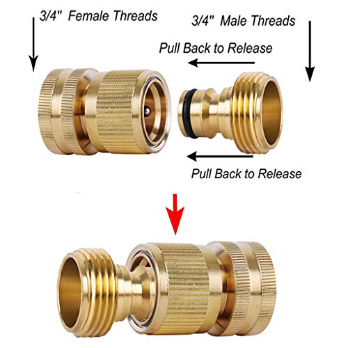 Shownew Garden Hose Quick Connectors, Solid Brass 3/4 Inch Ght Thread Easy Connect Fittings No-Leak Water Hose Male Female Value Pack (3) #TOP2