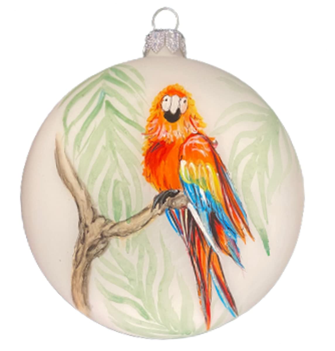 D. Stevens 39-0012 Red Parrot Glass Hand Painted Disc Hanging Ornament 4 Inches.