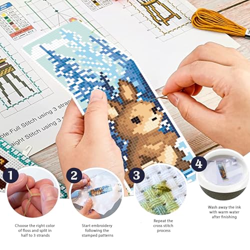 Image of FREEBLOSS 6 Set Cross Stitch Bookmark Kit Winter Animals Pattern Stamped Cross Stitch Kit 11CT Embroidery Kits with Instructions for Beginners Adult 20x6cm /8x2.4inch