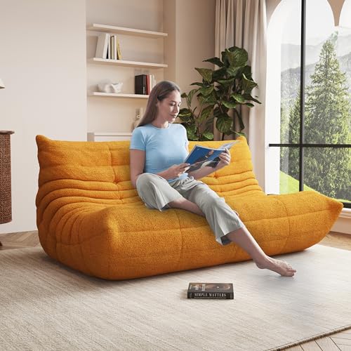 Image of Bean Bag Chair, Cozy Memory Foam Bean Bag Chairs for Adults, Comfy Fireside Accent Chair Lazy Floor Chair for Gaming Bedroom Living Room (Yellow, 3-Seater)