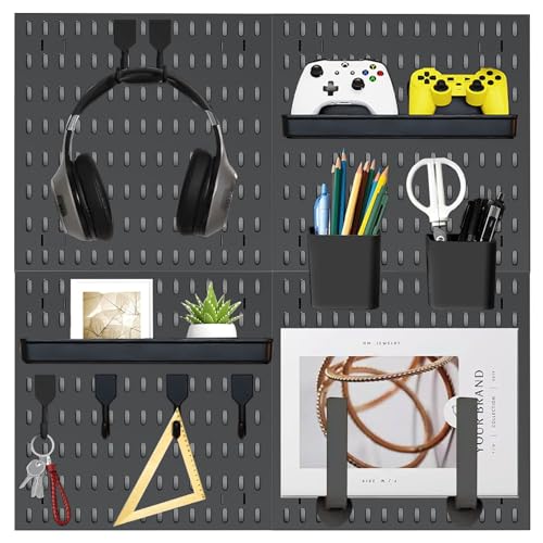 WAFORTHOGE Revamp Your Space With A Versatile Pegboard Kit - Effortlessly Organize Home, Office, And Gaming Setup With Customizable Hanging Solutions (black)