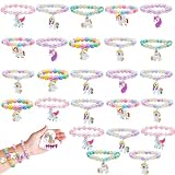 LUKBERA 28PCS Rainbow Unicorn Bracelets, Colorful Friendship Beads Bracelet Toys for Kids Easter Egg Filler Valentines Day School Classroom Prizes Exchange Gift