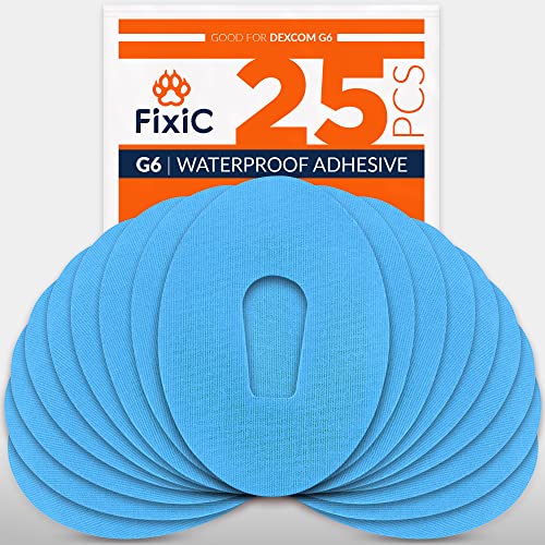 FixiC – Adhesive Patches for G6 – 25 Pack Premium Waterproof Adhesive Patches – Pre-Cut Back Paper – Adhesive Patch for G6 – Long Fixation! (Light Blue)
