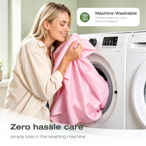 Image of Pink Fabric Shower Curtains 70 X 72 Inch, Water-Resistant Heavy Duty Bathroom Cloth Shower Curtain Liner