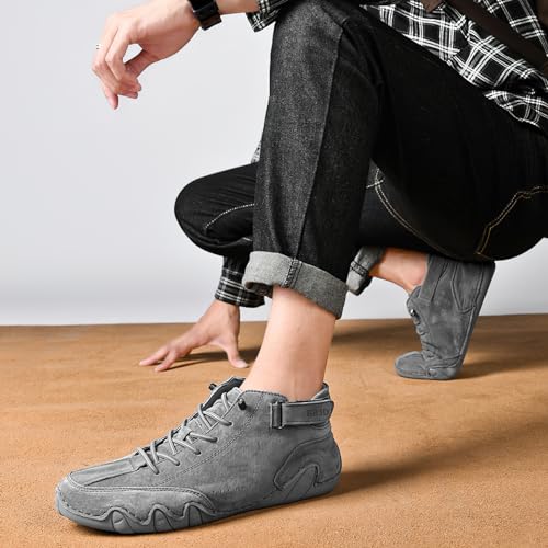 Image of baobeijiadao Men's Beck Shoes Waterproof Non Slip High Top Chukka Boots Handmade Suede Caual Outdoor Sneakers
