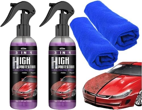 ZSIGNS 3 In 1 High Protection Ceramic Coating Nano Spray, Car Coating Wax Polishing Spray, Plastic Refresher, Fast Fine Scratch Repair (2 Pcs 400Ml + 2 Towel), Multicolor