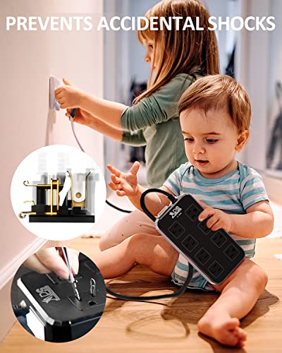 Image of QIYUAN IPX6 Waterproof Outdoor Power Strip, Overload Protector with 8 Outlets & 3 USB Ports (2A1C), 10FT Flat Plug Extension Cord for Garden Patio - Fireproof ABS, Black