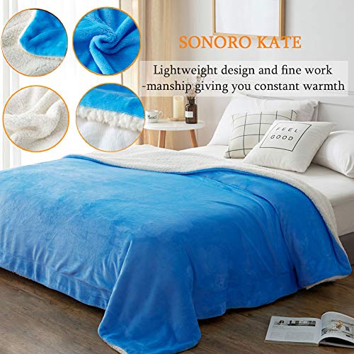 Sonoro Kate Sherpa Fleece Blanket Queen Size - Luxurious Double Reversible Super Soft Thick Fuzzy Plush，Warm Cozy Fluffy Couch Throw Velvet Queen Blanket For Bed (Queen, Light Blue) #TOP5