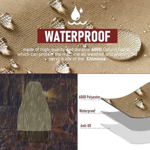 Chiminea Cover Outdoor Waterproof Chiminea Fire Pit Cover Heavy Duty Durable Chiminea Protection Cover with Drawstring (Beige & Brown, 24D x 48H) by Vainlley - Image 3