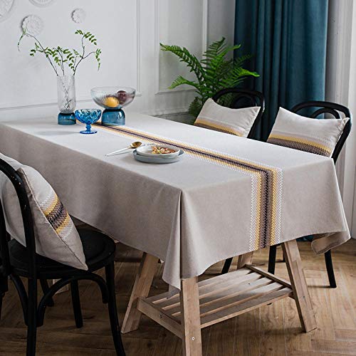 Nappe de table coton lin simple rayé brodé nappe rectangulaire 135x250 - 2
