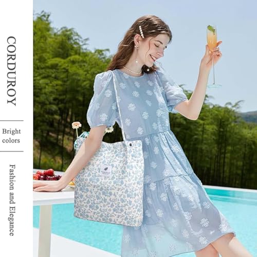 Image of Lyrovo Women Corduroy Shoulder Tote Bag for Work Beach Travel and Shopping Grocery