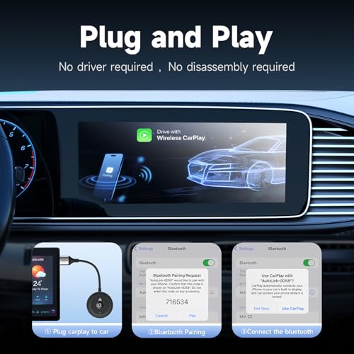 Image of Wireless Apple CarPlay Adapter, Fast & Stable Wireless Connection, Plug & Play USB Dongle, Auto Reconnect, Lag-Free Performance, Compatible with Factory CarPlay Cars