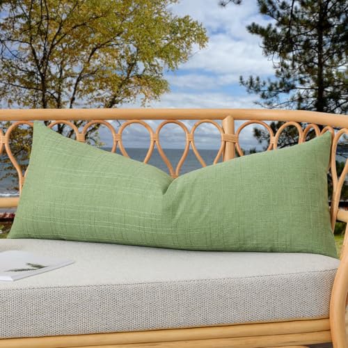 Kevin Textile Outdoor Waterproof Long Lumbar Pillow Cover 14x36 Inch Pack of 1 Checkered Decorative Rectangle Cushion Throw Pillowcases Shell for Patio Tent Garden Couch Bed Sofa Sage Green