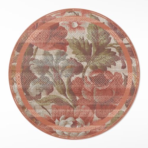 Tapis vinyle durable et élégant de sol design rond fleurs fanées