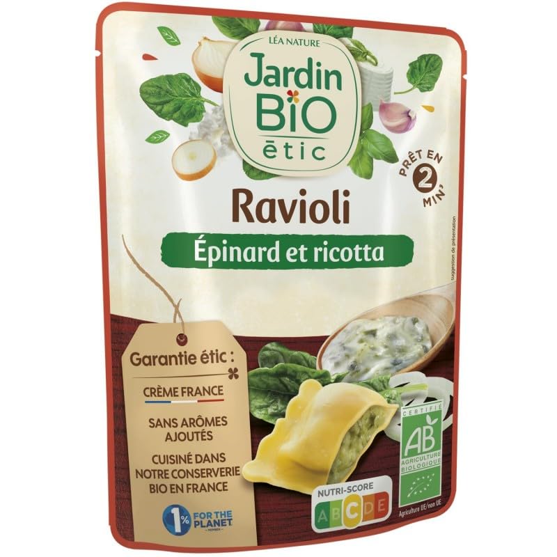 Découvrez les Délicieux Raviolis Bio Épinards Ricotta de Jardin Bio Étic - Sachet Individuel de 250g | Diététique et Nutrition Bio - Le Lot De 3