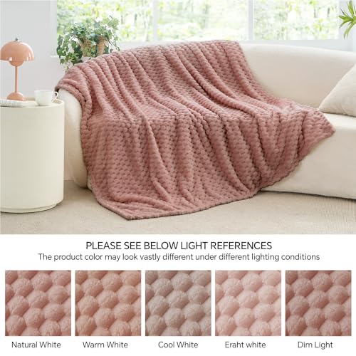 Image of BEDELITE Dusty Pink Throw Blanket for Couch, Soft Gifts for Women, 50 * 60 | 3D Jacquard Decorative Fleece Blanket, Super Soft Plush Throws, Cute Birthday Gift for Women & Men, Suitable for All Seasons