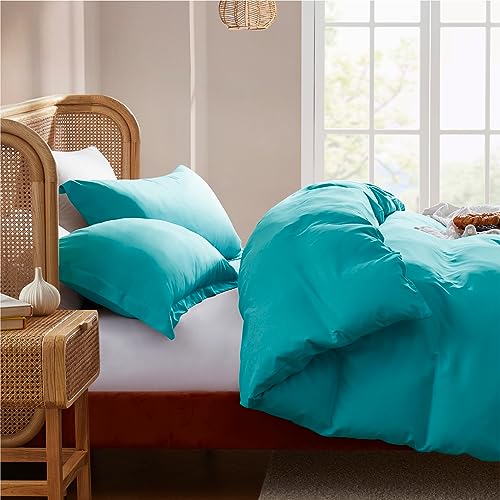 Nestl California King Duvet Cover Set with Comforter Insert - Teal 4 Piece 104x98 Duvet Cover & 2 Pillow Shams with White Quilted Down Alternative Comforter, Ultra Soft, All Season