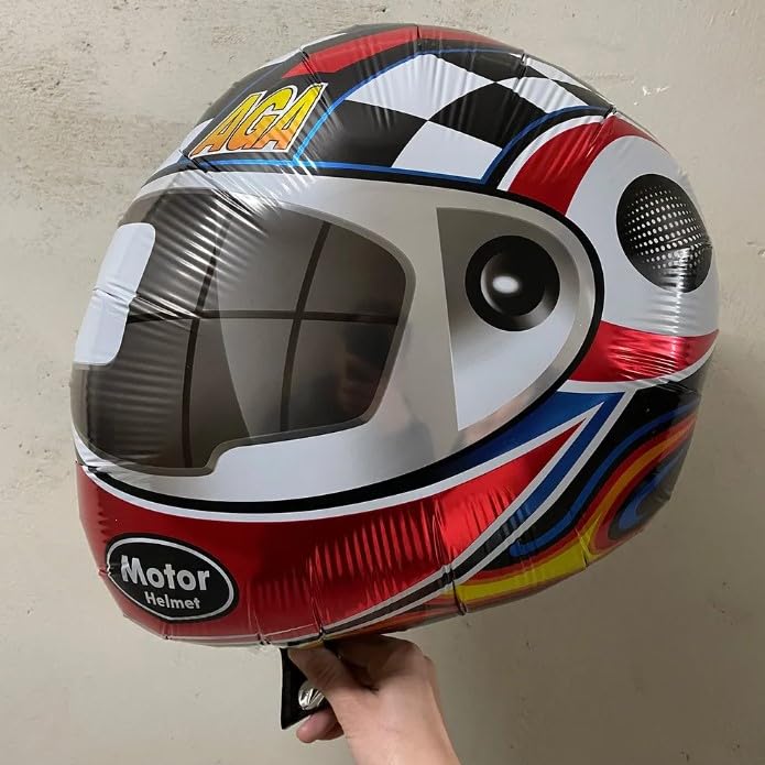 Image of Atpata Funky Helmet and Tyre shape Biker Theme Rider Foil Balloons (Set of 6pcs.) - Perfect for Racing theme Bike Lovers Birthday Decorations.