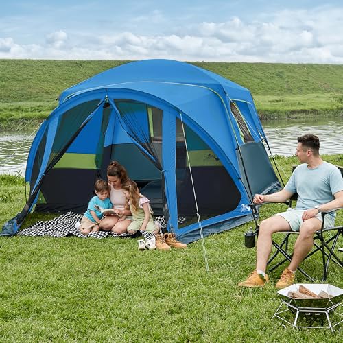 Image of Tents for Camping 6 /8 /10 Person Camping Tent with Screen Porch, Weatherproof Large Cabin Tent with Rainfly and Carry Bag, Family Tent for Outdoor Camping and Backyard