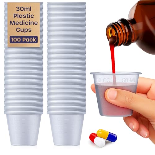 Medicine Cups - 100 Pack 30ml Disposable Small Plastic Medicine Measuring Cups - Translucent Medicine Cup for Liquid Medication, Measuring Ingredients in Cooking, Arts and Crafts