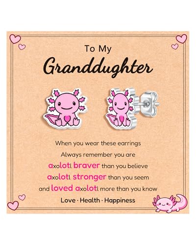 Jeka Axolotl Stud Earrings for Girls, Granddaughter Gifts from Grandma Birthday Christmas Jewelry Gifts