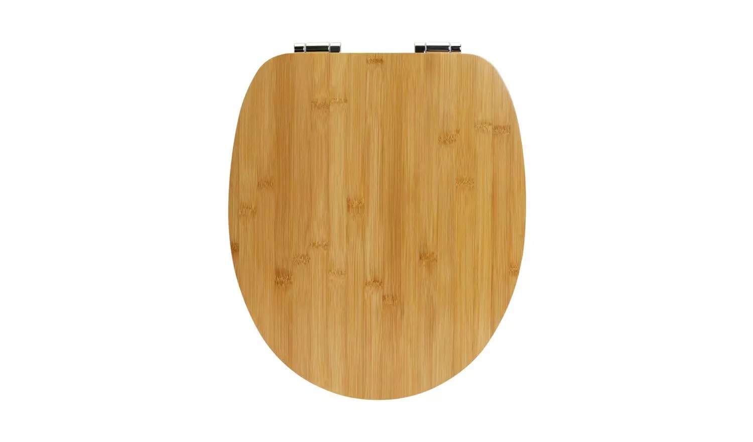 Natural Bamboo Toilet Seat, Oval Shape, Wood Finish, Durable Bathroom Fixture with Metal Hinges