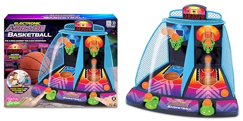 Canenco Juego Baloncesto Arcade Electrónico Mesa 2 Jugadores Marcador LED Sonidos Temporizador Lanzador Canasta Doble Juguete Deportivo Niños Familia Regalo