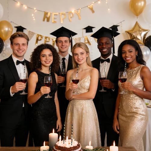100 Pitillos de Papel Negro y Dorado para Graduación miniatura 5