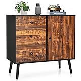 Giantex Storage Cabinet Buffet Sideboard with 3 Drawers, 1 Side Cabinet, Adjustable Shelf and Wooden...