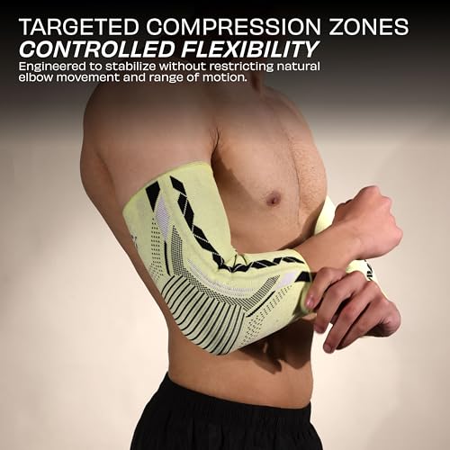 Image of Nivia Knitted Elbow Support with Silicon For Men & Women, Neoprene Compression Sleeve, Anti-Slip Grip, Heat Retention & Joint Stability for Gym, Training, and Injury Recovery(Yellow, Small)