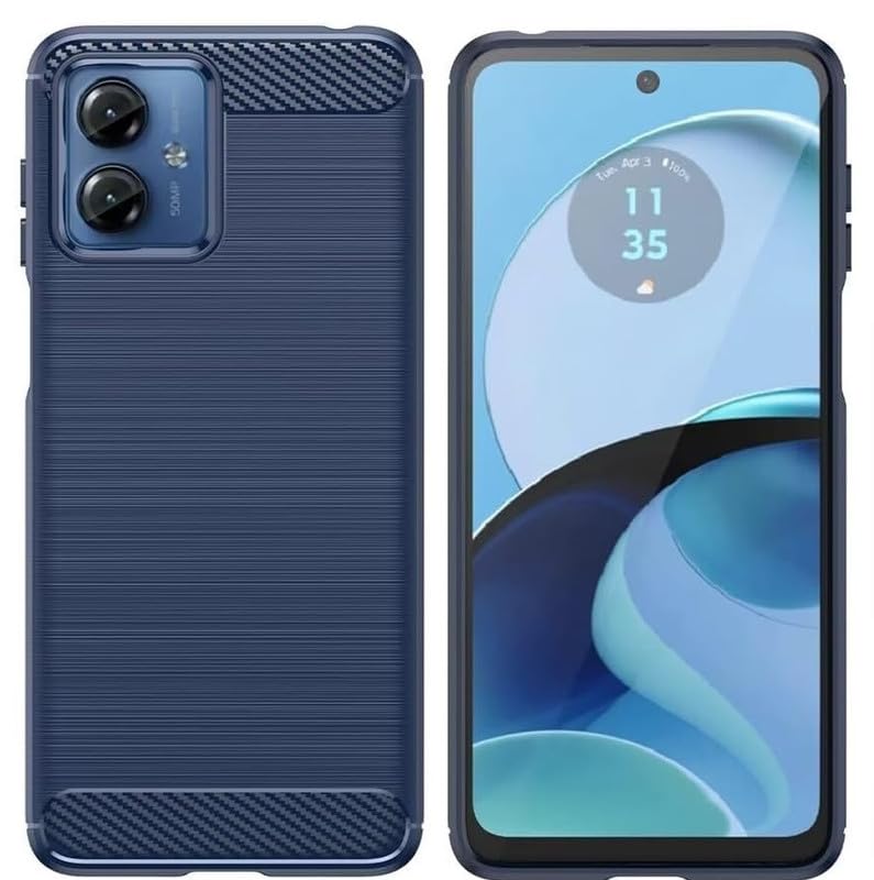 Image of NPRC Hybrid Ultra Slim Protective Case TPU Non-Slip Carbon Fiber Texture Shockproof Case Cover for Moto G14 - Blue
