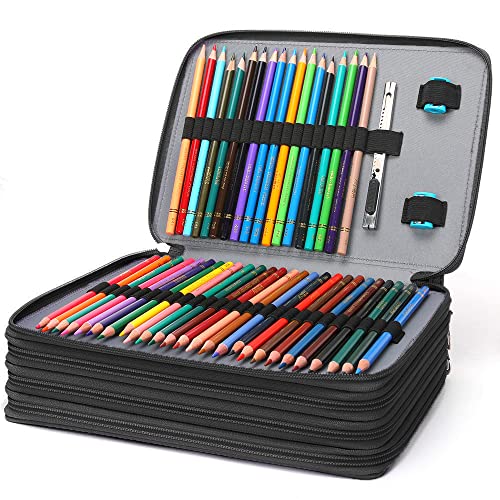 Image of Vomgomfom 200 Slots Pencil Case 4-Layer PU Leather, Handle, Solid Black