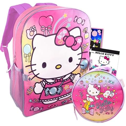 Hello Kitty Backpack Lunch Box for Girls, Kids ~ 4 Pc Bundle Cover